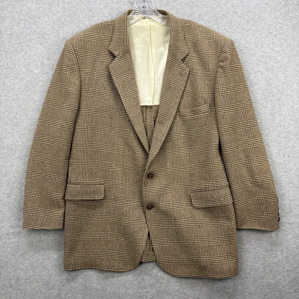 Vintage Calvin Klein Blazer Mens 46 Brown‎ Glen Check Suit Coat Sport Jacket USA
